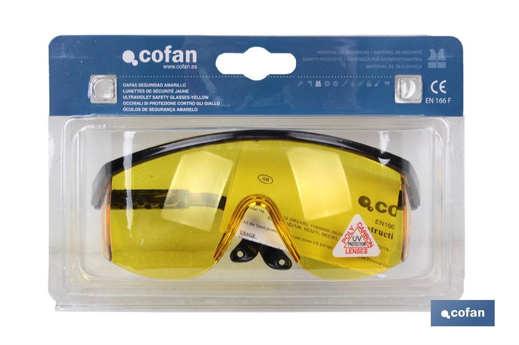 Blíster Gafas de Seguridad | Lente Color amarillo | Protección UV | EN 166:2001